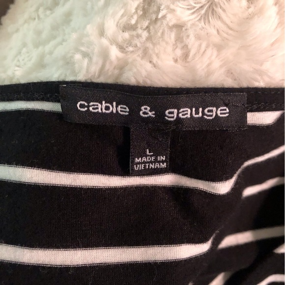 Cable & Gauge Large Black And White Stripe Crossover Front Blouse S/S Viscose - Picture 3 of 4